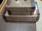 Vtg Suitcase Set 2pc Tweed Nested Luggage Faux Alligator Trim Mid Century Old