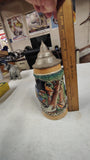 Vintage King Werk German Lidded Beer Stein Through the Woods Hunt Scene