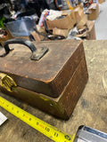 Vintage Wooden Tool Box Drill Bit set Carry Case Brass Latch homeade Carpenter