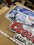 Coors Light Silver Bullet Train Embossed Tin Tacker Sign 27x16 Beer Sign Adverti