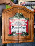 Vintage Budweiser Frog Wood Dartboard Cabinet Case 22x 19 Advertising Breweriana