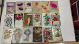 Lot of 18 Antique Postcards 1907 1908 1910 Embossed Holiday Floral Greetings