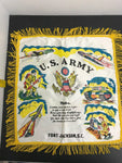 VINTAGE US ARMY MOTHER SATIN PILLOW COVER FORT JACKSON S.C. 17" X 17" FRINGE