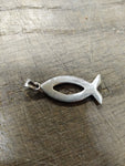 Vtg 925 Sterling Silver Christian Fish Ichthys Necklace Pendant Charm 1.5 inch