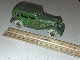 Vintage Arcade Cast Iron Sedan Toy Car Green White Rubber Tires 5 Inch 1930s