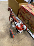 vintage 50s German "Arabian" wind-up harness racing trotter Sulky toy Box Minty