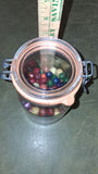 Vintage Arc France 1L Wire Bail Glass Jar Lot 150+ Antique Painted Clay Marbles