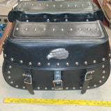 Universal Studded Black Synthetic Leather Motorcycle Saddlebags Eagle Bolt On