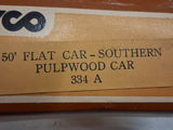 Tyco HO Scale Southern Railroad 50’ Pulpwood Flat Car Log Load 334A Boxed Vintag