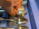Vtg Stainless Steel Silverware Set Wooden Box Insico Mid modern 50's Flatware