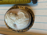 Antique Shell Cameo Pendant Brooch Jewelry Ornate Hand Hammer Frame JW Stickley
