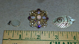 Vintage Costume Jewelry Lot Faux Opal Brooch Heart Pins Celestial Charms Earring
