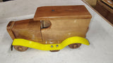 1970's Ingomar Toy Co Wooden Delivery Truck Coin Piggy Bank Yellow Fenders Rare