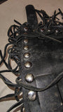 Vtg Black Leather Motorcycle Tool Bag Studded Fringe Biker Fork Handlebar Pouch