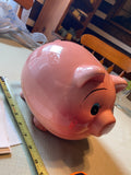 Vintage Pink Ceramic Piggy Coin Bank Large Mid Modern Century Collectible 50's
