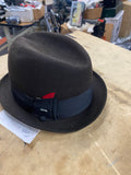 Vintage Champ Black Felt Fedora Hat Ribbon Bow Red Feather Accent 7 Gangster Kas