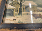 Currier Ives Winter Prints Framed Home to thanksgiving Vintage Painting Antique