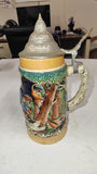 Vintage King Werk German Lidded Beer Stein Through the Woods Hunt Scene