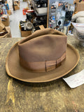 Resistol Brown Wide Brim Fedora Hat Grosgrain Ribbon Vintage 7 1/8 Monarch
