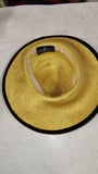 Vintage 1990s Fedoria Yellow Straw Wide Brim Sun Fedora Hat Black Trim