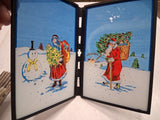 Retro Painted Glass Santa Claus Snowman Folding Christmas Tabletop Display
