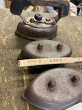 Antique Cast Metal Sad Irons Lot 3 Cordless Coal Garment Pressing Stove Handle