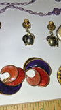 Vtg 1980s Costume Jewelry Lot Avon Enamel Clip On Earrings Purple Bead Necklace