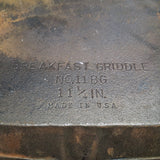 Vtg Unmarked Wagner Ware No. 11 BG Cast Iron Square Breakfast Griddle 11 1/4 In
