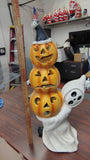 Bethany Lowe Vintage Style Light Up Ghost Holding Stacked Pumpkins Status 26"