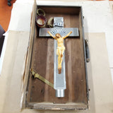 Vtg Catholic Last Rites Anointing Sick Box Wood Case Candelabra Crucifix Altar