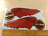 Pair Vintage Gas Tank Stickers Decals Shovelhead Ball wing RED FLH FLT Superglid