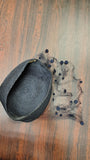Vintage 1940s Black Straw Pillbox Fascinator Hat W/ Polka Dot Veil Union Label