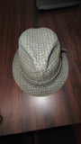 Vintage Plaid Trilby Fedora Hat Green Gray Checkered Gingham with Feather