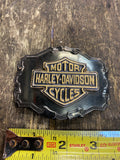 Vtg Harley-Davidson Bar Shield Black Gold Belt Buckle Bikers and Collectible 80'