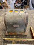 Vintage POT-LUCK Mechanical Tin Lithograph Toy Slot Machine Antique
