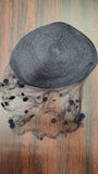 Vintage 1940s Black Straw Pillbox Fascinator Hat W/ Polka Dot Veil Union Label