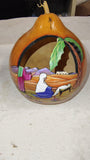 Vtg 2000 Robert & Linda Waldron Signed Hand Painted Gourd Art Nativity Diorama