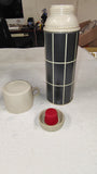 1970's Thermos Black Plaid Grid Vacuum Bottle Cup 2240 Stopper 722