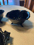 L.E. Smith black amethyst glass pattern square plate footed Bowls scalloped Lot