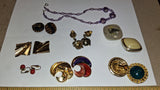 Vtg 1980s Costume Jewelry Lot Avon Enamel Clip On Earrings Purple Bead Necklace