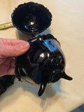 L.E. Smith black amethyst glass pattern square plate footed Bowls scalloped Lot
