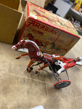 vintage 50s German "Arabian" wind-up harness racing trotter Sulky toy Box Minty