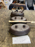 Antique Cast Metal Sad Irons Lot 3 Cordless Coal Garment Pressing Stove Handle