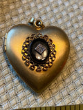Antique Victorian Gold Filled Heart Locket Pendant Blue Glass Rhinestone Jewelry