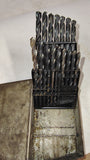Vtg Metal Drill Index Case with 23 Mixed Bits 1/16 to 1/2 by 64ths Made in USA