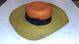 Vintage Toucan Collection NY Wide Brim Woven Straw Sun Hat Orange Green Ribbon
