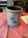 1800's Stoneware Crock Bee Sting Swirl Cobalt Blue Swirl Primitive Salt Glazed