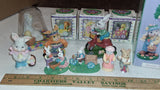 Vintage Easter Figurine Lot 15 Pc Resin Porcelain Bells Jubilee Bunny Family Box