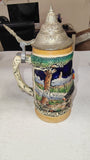Vintage King Werk German Lidded Beer Stein Through the Woods Hunt Scene