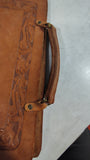 Vintage Hand Tooled Western Leather Portfolio Briefcase Oak Leaf Document Case